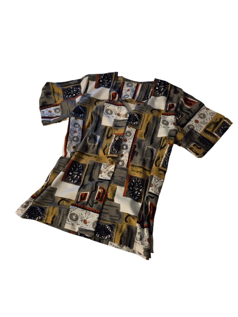 Abstract Print Short-Sleeve Blouse
